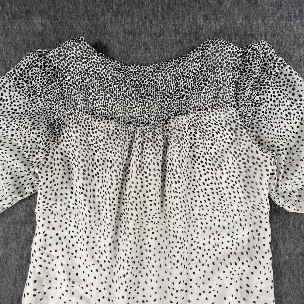 Muster 100% Silk Polka Dot Ruffle Hem Dress L White Black Boho Chic Summer - Picture 10 of 12